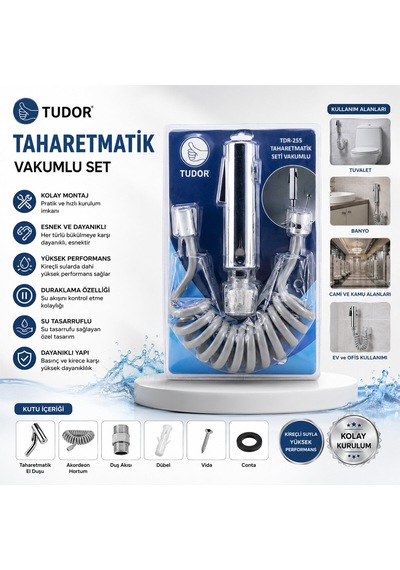 Krom Taharatmatik Seti Taharatmetik El Duşu- Hortum - Mafsal Vakumlu Set 5492 Çr