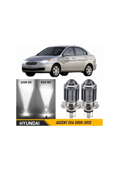 Hyundai Accent Era 2006-2012 Uyumlu Mercekli Far Ampulü Led Xenon Beyaz Renk Far Şimşek Etkili Csp Led Lamba Uzun Kısa 2 Adet Takım