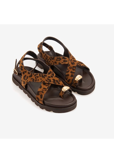 Kemal Tanca Hawen Angels Kadın 3cm Eva Taban Süet Sandalet 156-29 Leopar Süet