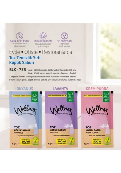 Wellnax Toz Temizlik Seti Köpük Sabun 3 Ad. Köpük Sabun + 1 Ad.500ml Şişe