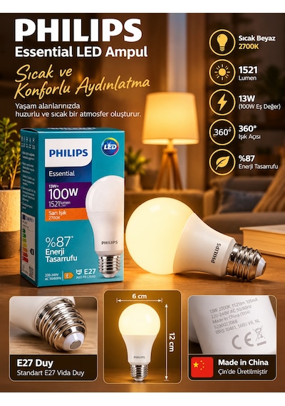1 Adet 13w Sarı Işık 2700k E27 Duylu Kalın Duy Led Ampul