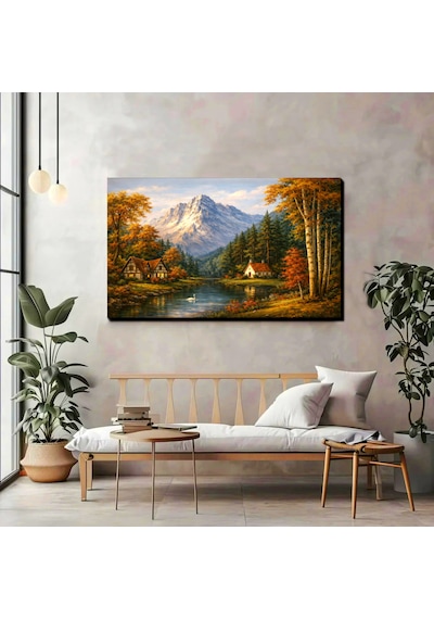 Sonbahar Dağ Manzaralı Panoramik Kanvas Tablo