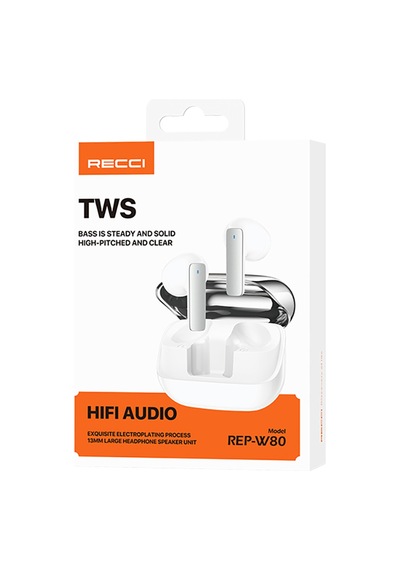Recci REP W80 Hi-fi Ses Kaliteli Tws Kulak İçi Bluetooth Kulaklık V5.3 Beyaz