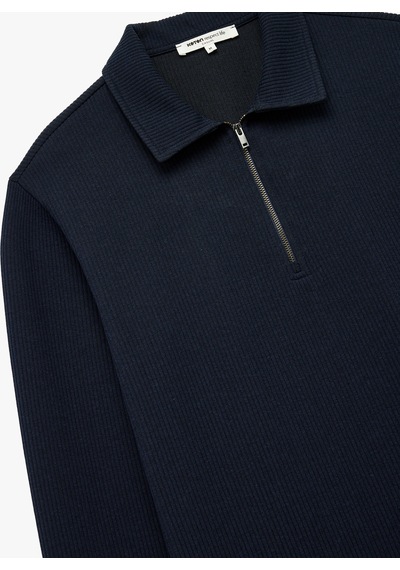 Koton Uzun Kollu Yarım Fermuarlı Polo Yaka Sweatshirt Lacivert 7wam70010mk