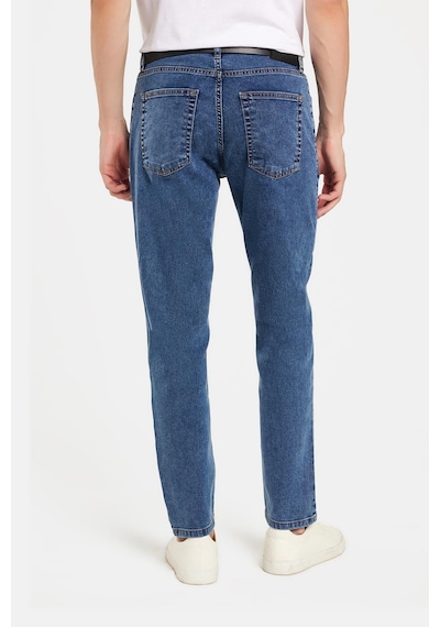 Tudors Erkek Slim Fit Yıkamalı Taşlamalı Esnek Kot Düz Paça Tapered Açık Mavi Pantolon-34828 Açık Mavi