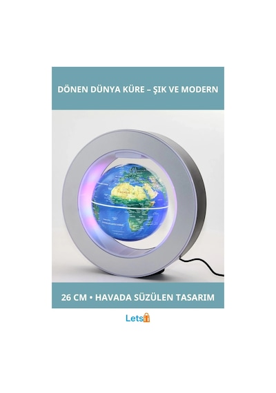 Mıknatıslı Ortada Dönen Dünya Küre 26 Cm Modern Dekoratif Aksesuar Diğer