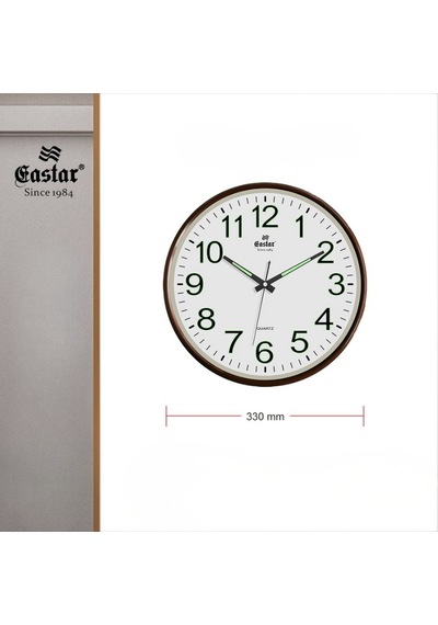 Eastar A3079 Fosforlu Ve Sessiz Duvar Saati 33 Cm Kahverengi
