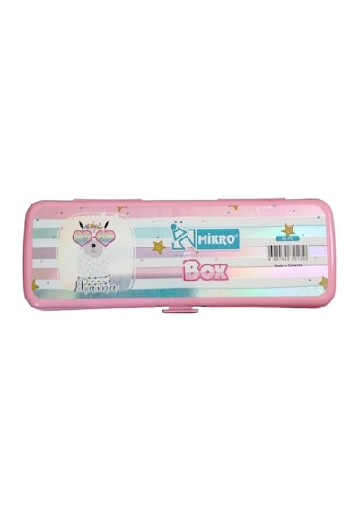 Mikro M-70 Llama Temalı Pembe Kalemlik Kutu - Pastel Renkli Anaokulu İlkokul Kalem Kutusu Açık Gri