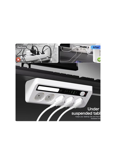 Magicool 5 Li Akım Korumalı Priz 2500w 2 Usb + 2 Type-c Hızlı Şarj Led Gece Lambalı Dokunmatik Beyaz