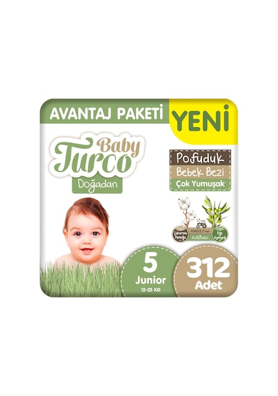Baby Turco Doğadan 5 Beden Bebek Bezi Avantaj Paketi Pofuduk 78x4 312 Adet 5 Numara