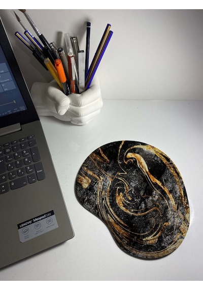 Altın Sarısı Mermer Desenli Bilek Destekli Mouse Pad Mousepad
