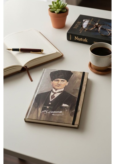 Atatürk Tarihsiz Ajanda Kuşe Kapak Kahverengi 1 Adet Atatürk Modalist Çizgili Defter Lastikli 14x20 Cm Günlük Planlayıcı