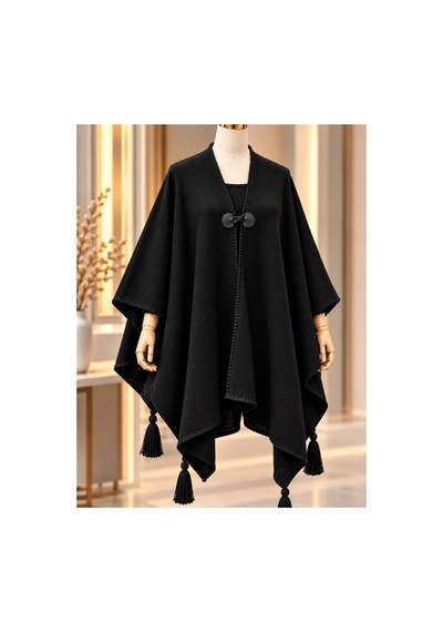 Genel Markalar Novea Scarf Siyah Şık Panço Siyah - 938346879 Siyah