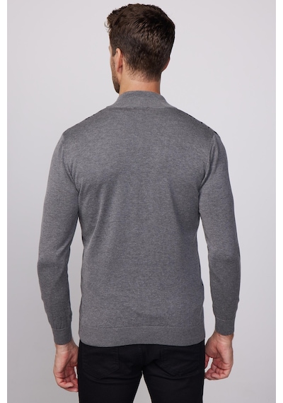 Tudors Erkek Slim Fit Dar Kesim Yarım Balıkçı Yaka Fermuarlı Önü Desenli Gri-siyah Hırka-29525-multi Gri