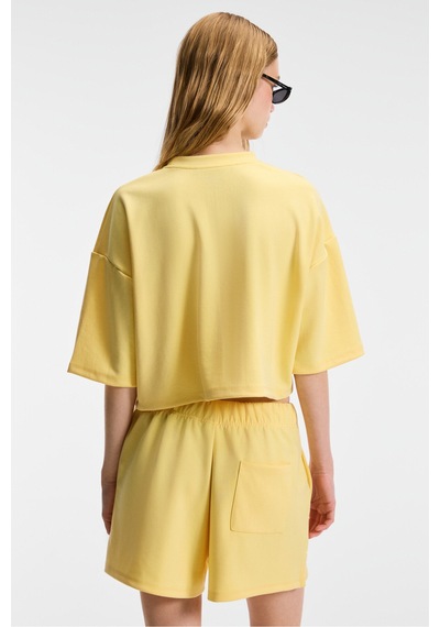 Ethıquet VELA Kadın Esnek Kumaşlı Bisiklet Yaka Oversize Fit Sarı T-Shirt