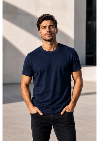 Luxıc Core Erkek Slim Fit Lacivert Bisiklet Yaka Pamuk Penye Günlük Rahat Basic Tişört