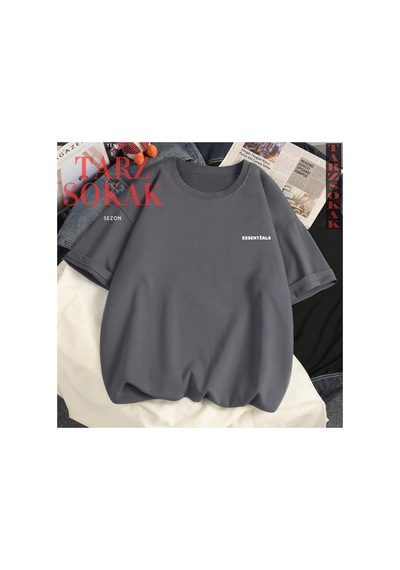 Tarzsokak Unisex Kadın/erkek Essentials Yazı Özel Renkli Oversize Bisiklet Yaka Pamuklu T-shirt Pembe