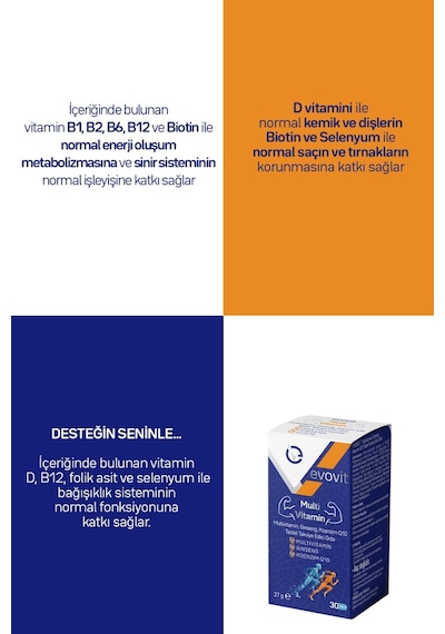 Evo Pharma Evovit Multivitamin Ginseng Koenzim Q10 Takviye Edici Gıda 30 Tablet
