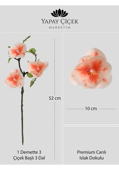 Somon Yapay Manolya Çiçeği 3 Dallı Premium Canlı Islak Dokulu 52 Cm