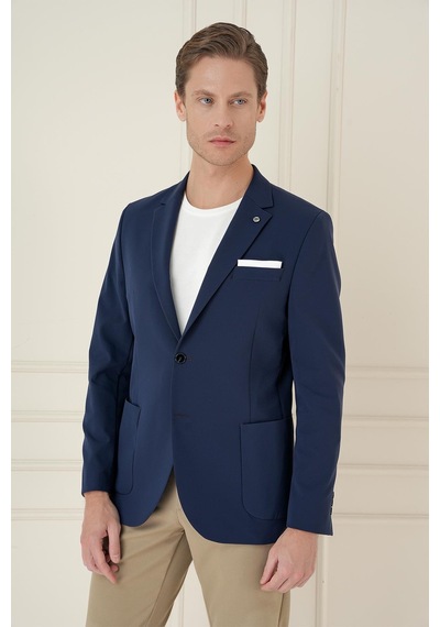 Efor Slim Fit Torba Cep Esnek Spandex Karışımlı Düz Lacivert Blazer Ceket C 696 Lacivert