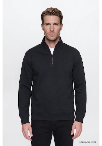 Wrangler Pamuklu Regular Fit Fermuarlı Erkek Sweatshirt W2620157001 Siyah