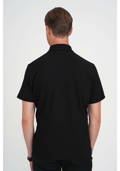 Efor Slim Fit Polo Yaka Modal Fitilli Kısa Kol Siyah Tişört Ts 904 Siyah
