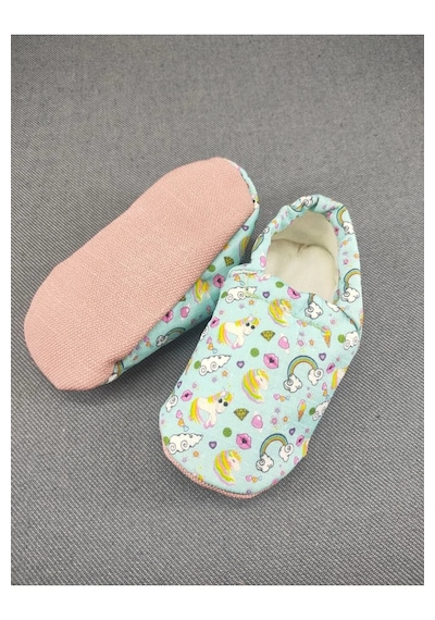 Loove Bebe Bebek Patik Ev Kreş Ayakkabısı Lastikli Ergonomik Tasarım Desenli Mint