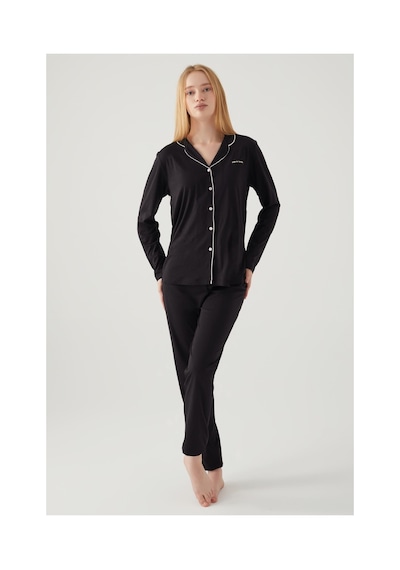Pierre Cardin Kadın Siyah Gömlek Pijama Pc7717-s-v-3