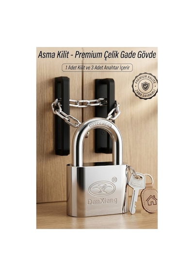 Asma Kilit 60 Mm 1 Adet Dark Plus Paslanmaz Çelik Asma Kilit Dayanıklı Yedek Anahtarlı Zincir Kilidi Kapı Bahçe Kilidi