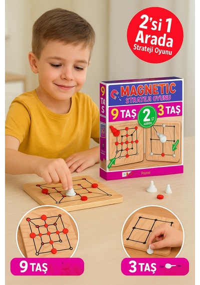 Manyetik 9 Taş + 3 Taş Strateji Oyunu Zeka Geliştirici, Eğlenceli Ve Dayanıklı Oyun Seti
