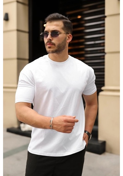 Valensdesign Erkek Kolları Dar Kesim Rahat Kalıp Basic Tişört Beyaz