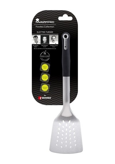 MasterPro 4859 Foodies Collection serisi Paslanmaz Çelik Oluklu Spatula,33,6x9,5x4,6 cm,PBT materyal