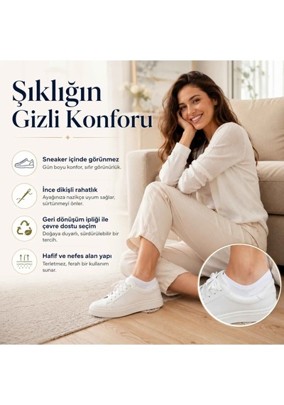 Genel Erkek Geri Dönüşüm İplikli 12 Li Görünmez Sneaker Çorap, İnce Dikişli, Nefes A Beyaz 12'li / 39-44