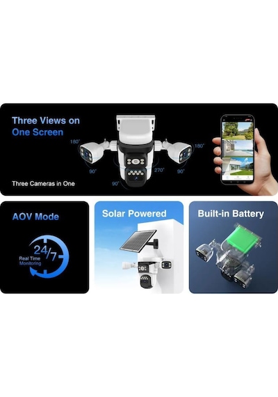 Vstarcam Bg621sr 3 Kameralı 6mp Güneş Panelli Sim Kartlı 4g Solar Kamera