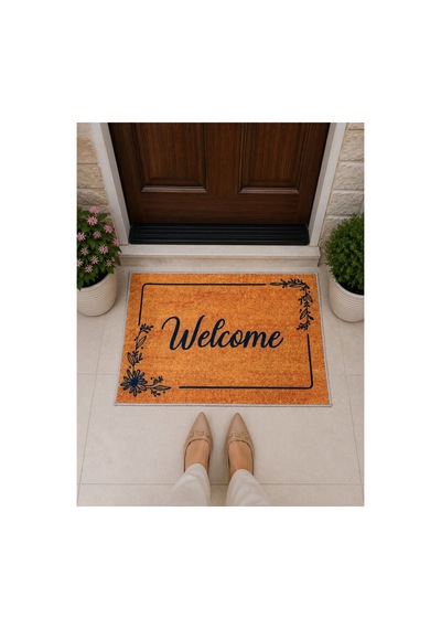 Sade Tasarım Welcome Figürlü Retro Tasarım Dekoratif Kapı Önü Paspası 40x60cm Çok Renkli