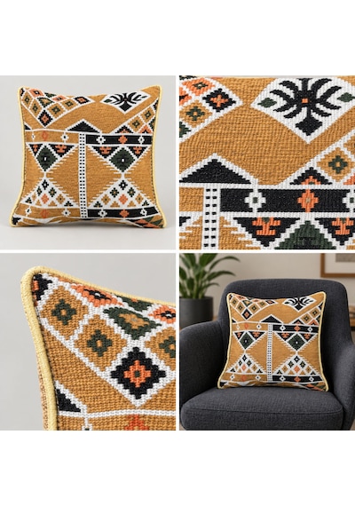 Bk Gift El Yapımı Otantik Türk Kilim Kırlent Yastık 43x45 Cm -2 Bohem Etnik Dekoratif Koltuk Yastığı Çok Renkli