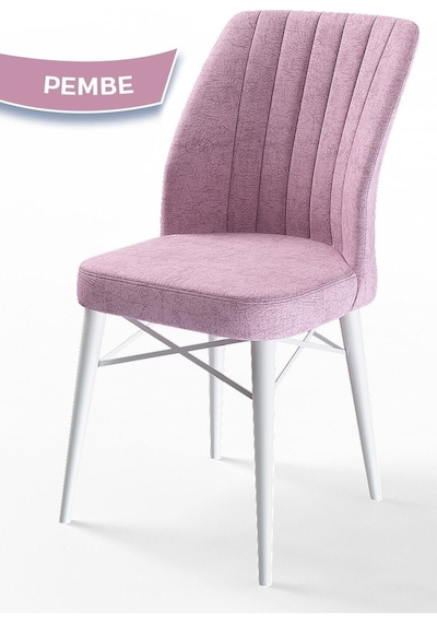 Canisa Concept Flex Serisi, Üst Kalite Mutfak Sandalyesi, Gürgen Beyaz Ahşap Ayak, Pembe Sandalye Sandalye Pembe Ayaklar Beyaz