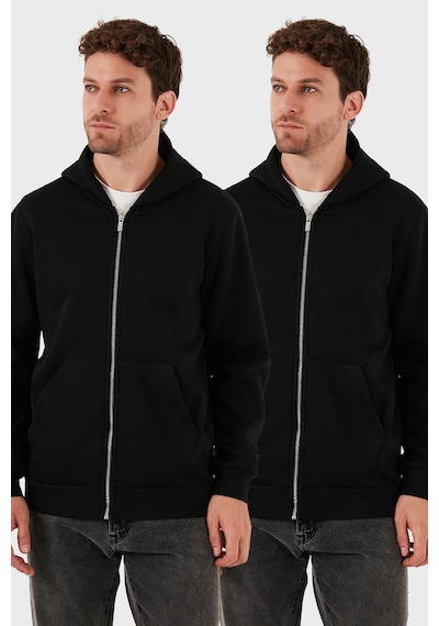 Buratti Regular Fit Kapüşonlu Kışlık 2'Li Paket Erkek Sweat 5905340S2 Siyah-Siyah