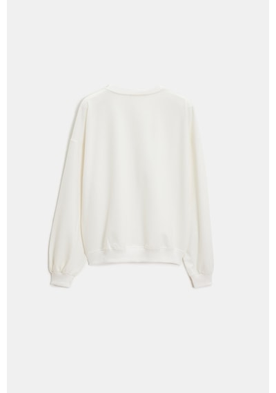 Sââde Kadın Oversize Bisiklet Yaka Basic Casual Sweatshirt Ekru
