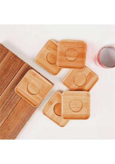 6 Lı Bambu Kare Çay Tabağı Seti 10x10 Cm Doğal Ahşap Görünümlü Servis Tabakları Ahşap