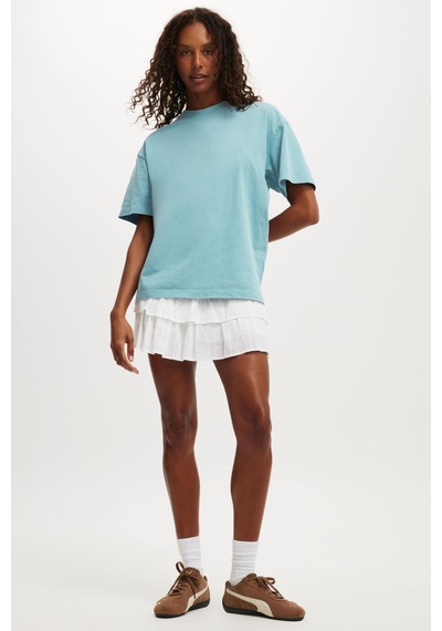 Seeh Bebe Mavisi Kısa Kollu Oversize Basic Kadın T-shirt Sh281