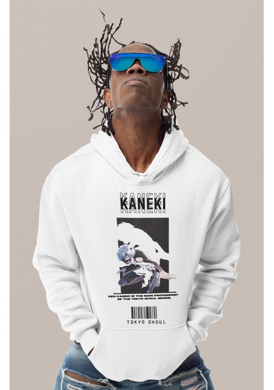 Sevbano Ken Kaneki Tokyo Ghoul Baskılı Unisex Oversize Anime Karakter Hoo beyaz