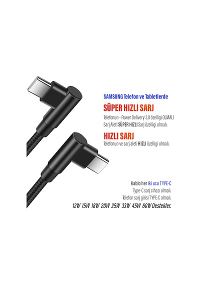 3m Type-c Şarj Kablosu Hızlı Şarj Samsung Uyumlu Type C To Type C Uzun