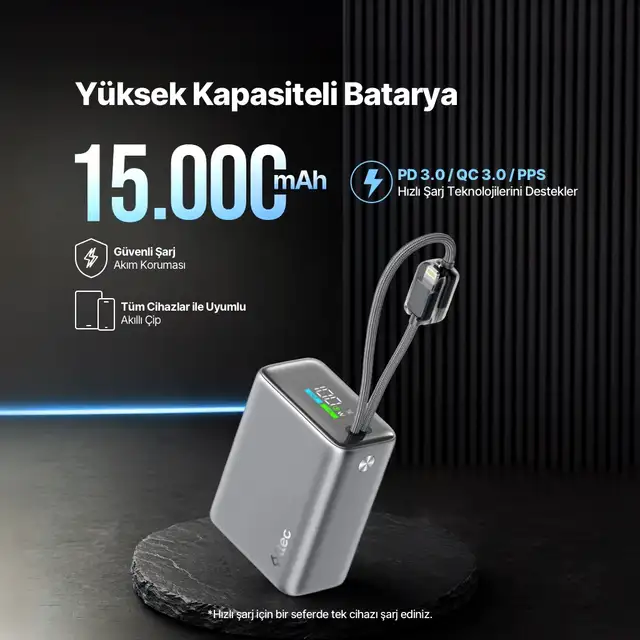 2bb280ug Ttec Recharger Pro Tft 15.000mah Pd 20w Usb-c Ve Lightning Dahili Kablolu Taşınabilir Hızlı Şarj Aleti / Powerbank 2bb280 Gri 2bb280ug Ttec Recharger Pro Tft 15.000mah Pd 20w Usb-c Ve Lightning Dahili Kablolu Taşınabilir Hızlı Şarj Aleti / Powerbank 2bb280 Gri