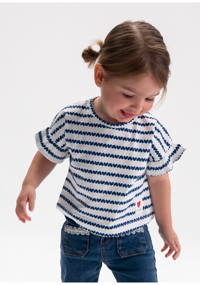 Mayoral Kız Bebek Desenli Kısa Kol T-shirt Krem 01082