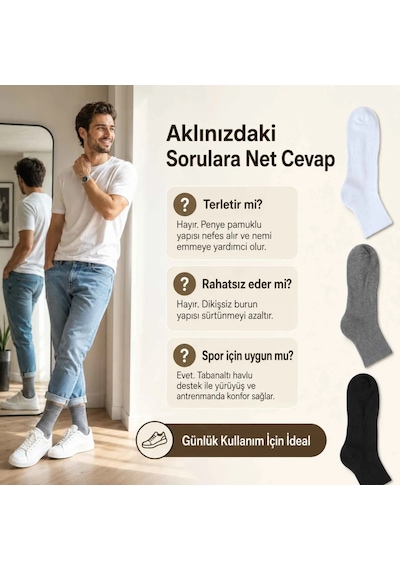 Womanandkids Wak Erkek Spor Çorap 12 Çift, Taban Altı Havlu Destekli Penye Pamuklu Uzun Konç Çorap Çok Renkli 12'li