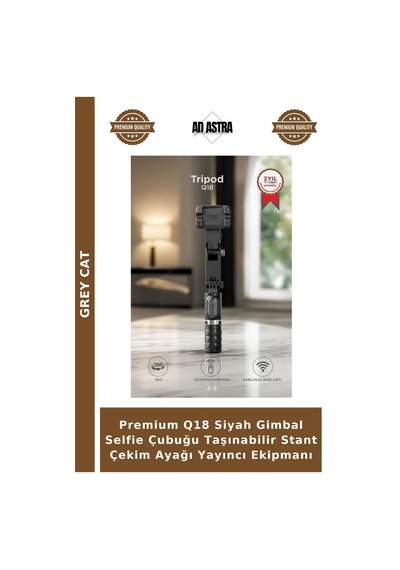 Premium Q18 Siyah Gimbal Selfie Çubuğu Taşınabilir Stant Çekim Ayağı Yayıncı Ekipmanı