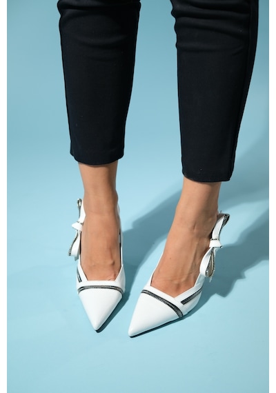 Luvishoes Glen Beyaz Cilt Fermuar Detaylı Kadın Yüksek Topuklu Ayakkabı Beyaz