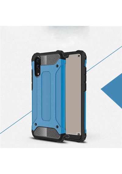 Noktaks - Huawei P20 Uyumlu - Kılıf Çift Katman Zırh Tank Crash Military Kapak - Mavi