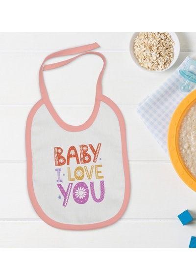 Bk Kids Baby I Love You Tasarımlı Pembe Bebek Mama Önlüğü Pembe